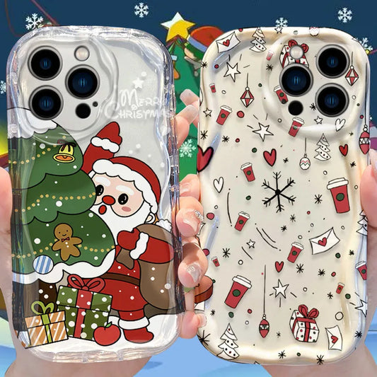 Santa Claus Wave Case for iPhone 16 15 14 Pro Max 13 12 Mini 11 XS X XR 8 7 Plus SE 2022 2020 Soft Shockproof Back Cover Funda