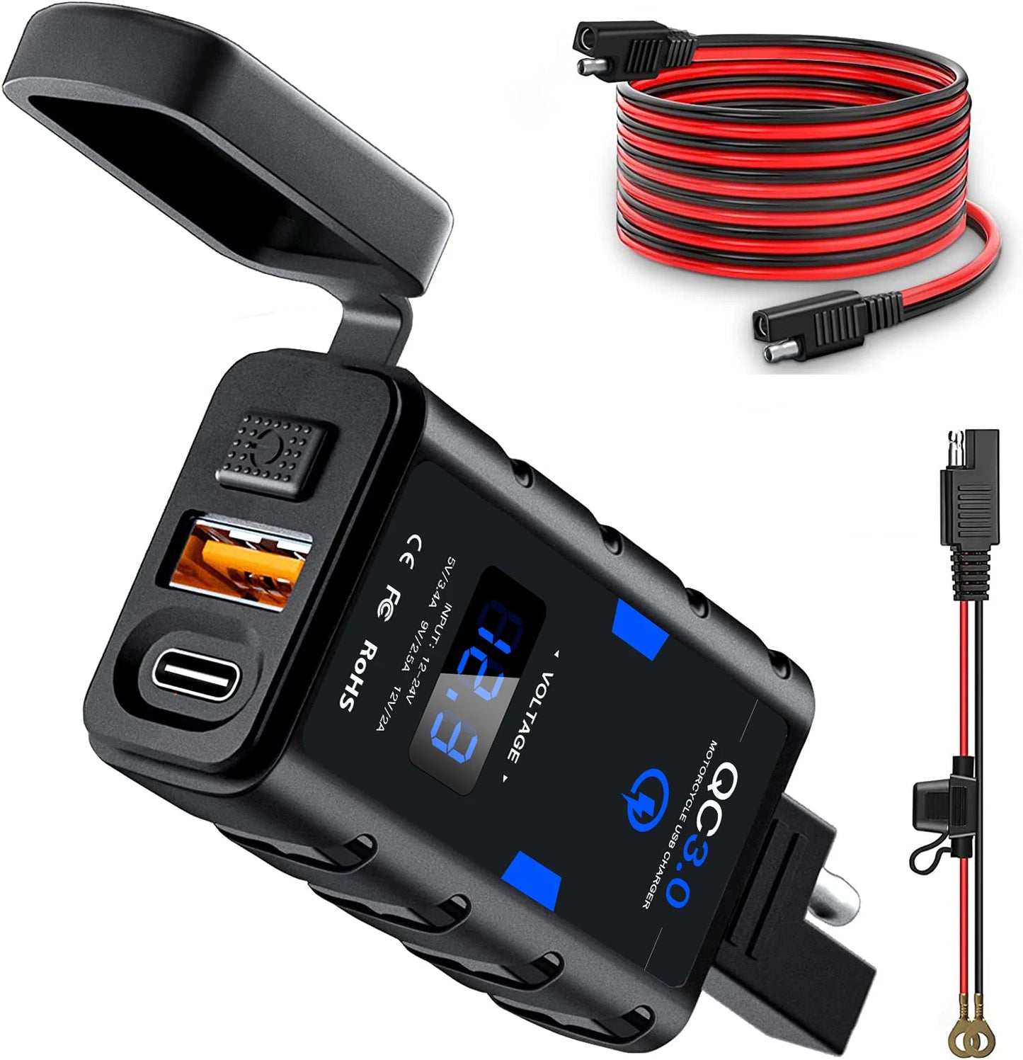 Anchtek 6.4A 12V Motorcycle USB Charger Power Adapter Supply Socket Quick Charge QC3.0 Type C PD Motorcycle Phone Charger