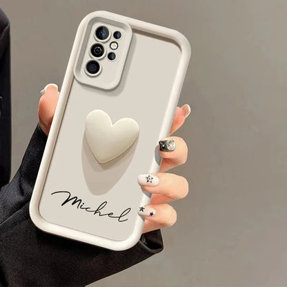 Customized Personalized Name 3D Love Heart Case For Samsung Galaxy S24 S23 S22 S21 S20 Ultra Plus Luxury Soft Cover S23 S21 FE - covers4phones