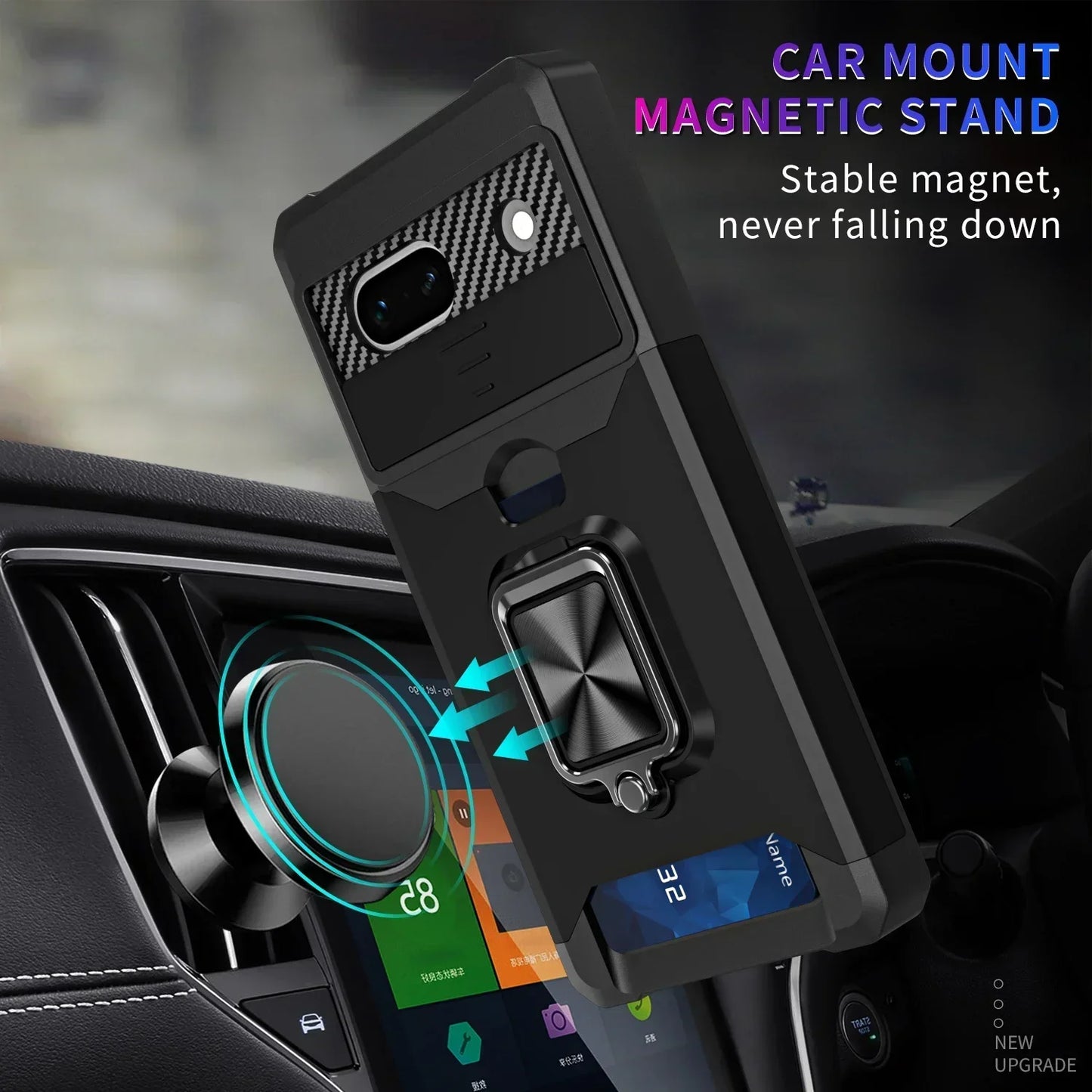Case for Google Pixel 9A  9 Pro XL 8 7A 7 6 A Pro Slide Camera Card Holder Slot Wallet Protective With Ring Stand Cover