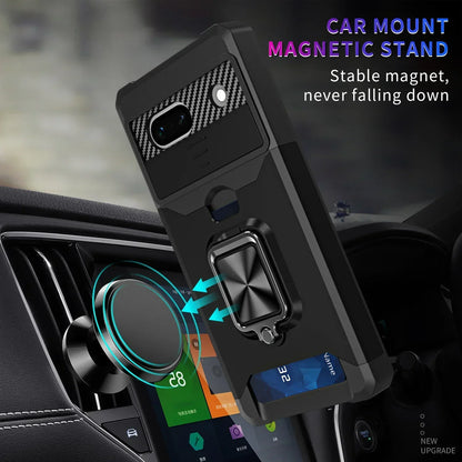 Case for Google Pixel 9A  9 Pro XL 8 7A 7 6 A Pro Slide Camera Card Holder Slot Wallet Protective With Ring Stand Cover