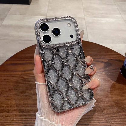 Luxury Glitter Diamond Gold Electroplated Case for IPhone 16 17 Air 12 13 14 15 Pro Max Camera Protection Cases Cover