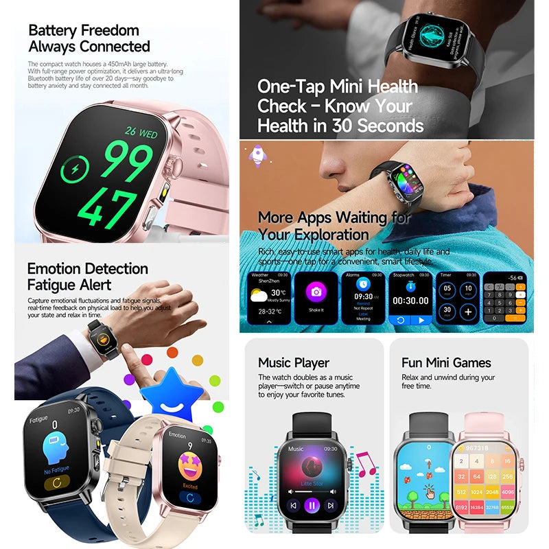 2026 New ECG Smart Watch Blood Pressure Blood Oxygen Uric Acid Monitoring IP68 Waterproof 450mAh Health Smart Watch Men Women