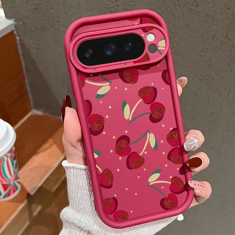Cute Large Cherry Soft Phone Protector Case For Google Pixel 10 8 Pro 9A 8A 7A 9 10 Pro XL Shockproof Cover For Pixel 9 8 7 Pro