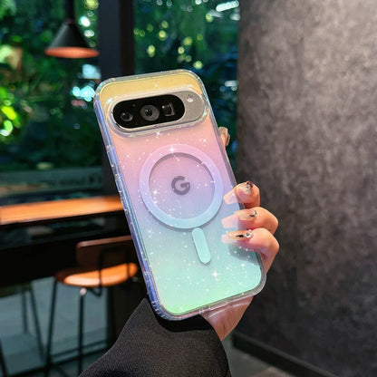 Luxury Laser Glitter Phone Case For Google Pixel 9 10 Pro XL 9A 9pro For Magsafe Magnetic Shockproof Bumper Hard Cover Funda