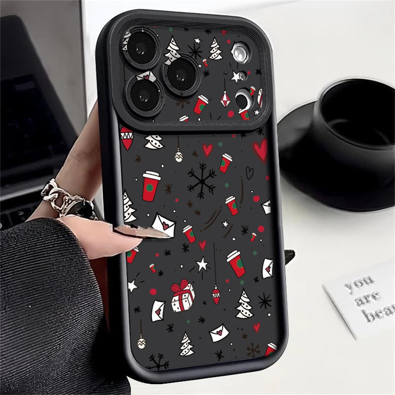 Cute Christmas Pattern Phone Case For iPhone 17 16 15 14 13 12 Pro Max 16 17 Pro 11 16e 17 Air Shockproof Soft Silicone Cover