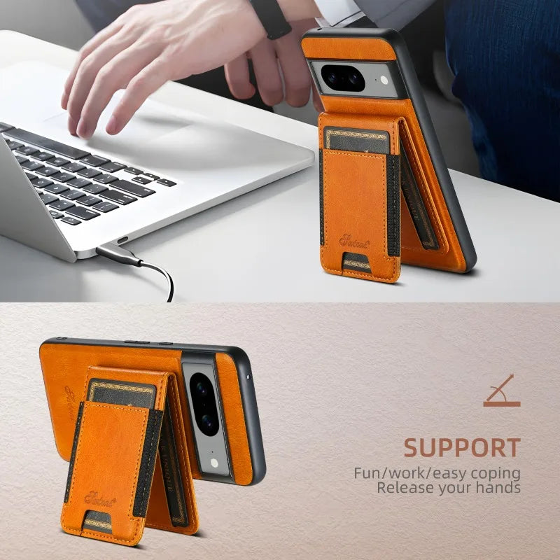 Premium Oil Wax Leather Card Holder Case for Google Pixel 6 7 8 9 10pro 10 pro XL 6A