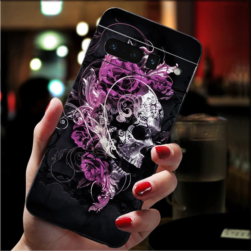Skull Flower Art Phone Case For Google Pixel 10 9 Pro XL 9A 8 7 6 Pro Pixel 8A 7A 6A Pixel 8 7 6 5