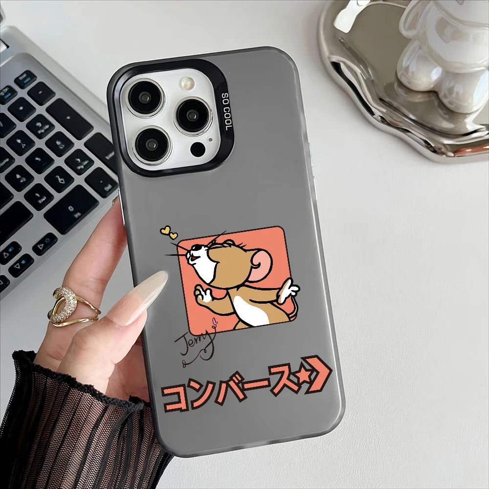 Miniso Tom And Jerry Phone Case For iPhone 16 15 14 13 12 11 Pro Max Independent Metal Button Electroplating Mobile