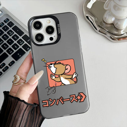 Miniso Tom And Jerry Phone Case For iPhone 16 15 14 13 12 11 Pro Max Independent Metal Button Electroplating Mobile