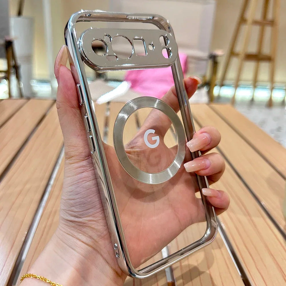 Clear Electroplating Compatible Magnetic Wireless Charging Phone Case For Google Pixel 10 9 8 A Pro XL Shockproof Protect Cover