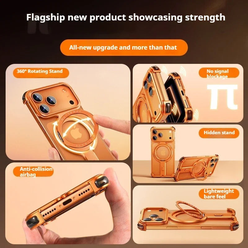 Oatsbasf Metal Phone Case for iPhone 17 Pro Max/17 Pro with Magnetic Stand 360° Rotatable Magsafe Aluminum Metal Frameless Cover
