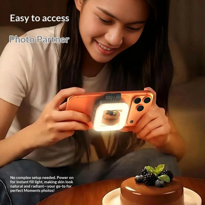 MagSafe iPhone compatible magnetic selfie ring light with foldable LED mobile phone photo beauty ring light with mirror;