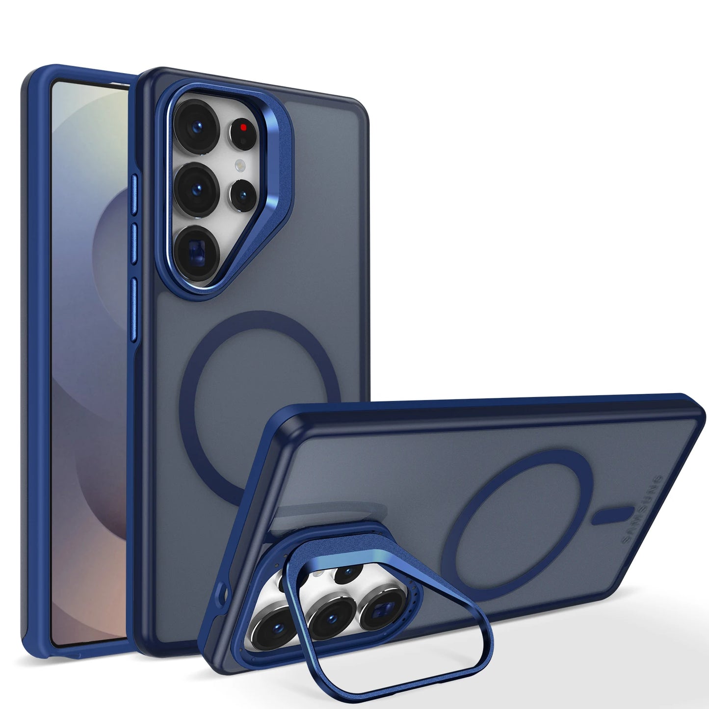 Luxury Matte Clear With Holder Magnetic Magsafe Case For Samsung Galaxy S25 S24 S23 S22 Ultra Plus S25Edge S24FE S25FE Cover