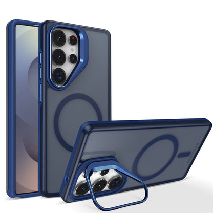 Luxury Matte Clear With Holder Magnetic Magsafe Case For Samsung Galaxy S25 S24 S23 S22 Ultra Plus S25Edge S24FE S25FE Cover