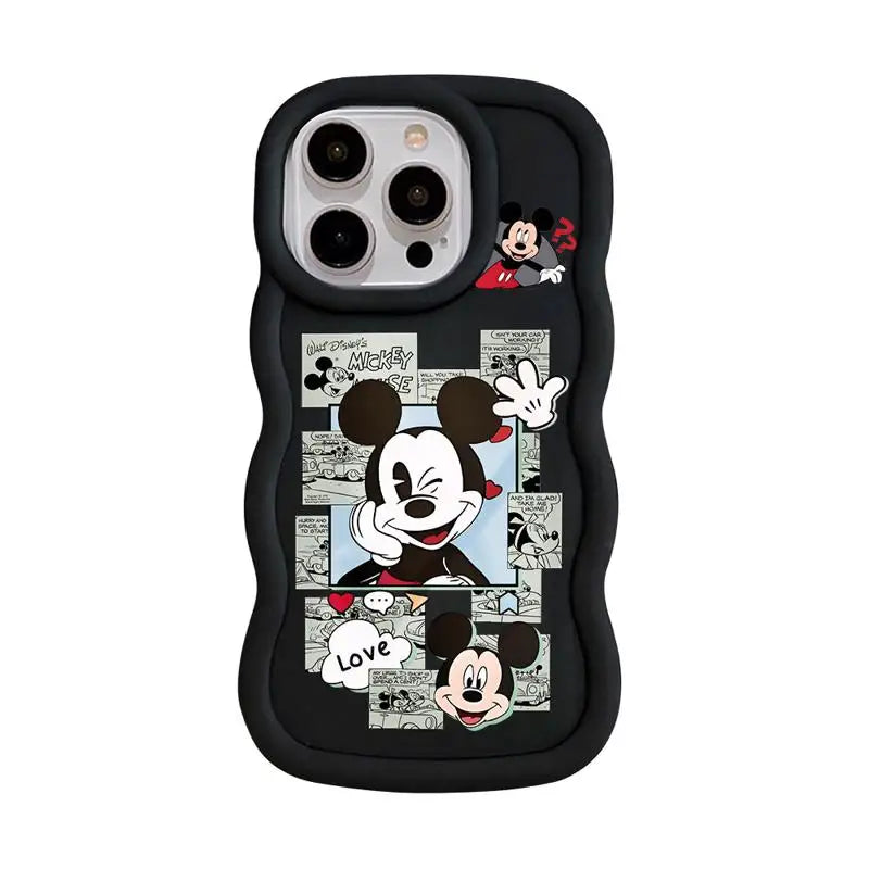 Disney Mickey Minnie Comic Macaron Big Waves Phone Case for iPhone 15 14 13 12 11 pro Max XS XR X 7 8 plus Silicone Candy Cover