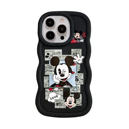 Disney Mickey Minnie Comic Macaron Big Waves Phone Case for iPhone 15 14 13 12 11 pro Max XS XR X 7 8 plus Silicone Candy Cover
