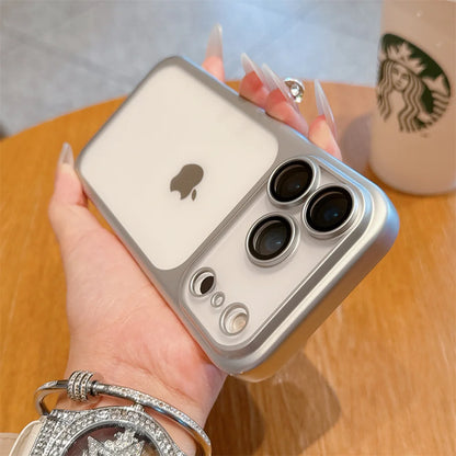 Luxury Frosted Transparent Matte Phone Case For iPhone 17 Pro Max Full Lens Protection Metallic Color Frame Armor Back Cover