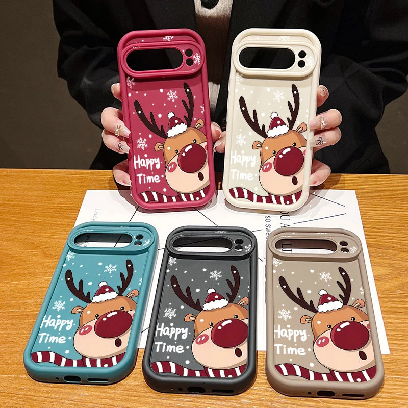 For Google Pixel 9 Pro XL Case Shockproof Bumper Soft TPU Silicone Cartoon Elk Christmas Cover For Google Pixel 9 8 7 Pro 8A 7A