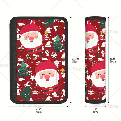 2pcs Christmas Themed Seat Belt Covers Soft Polyester Fit for Cars Santa Claus Car Accessories Interior Seatbelt Cover Print