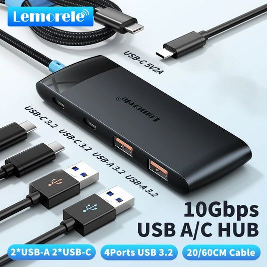 Lemorele TC109 4-IN-1 USB C Hub 10Gbps High-Speed Type C to USB C 3.2 Gen Data 4 Ports Hub Adapter for Thunderbolt/Type C Laptop