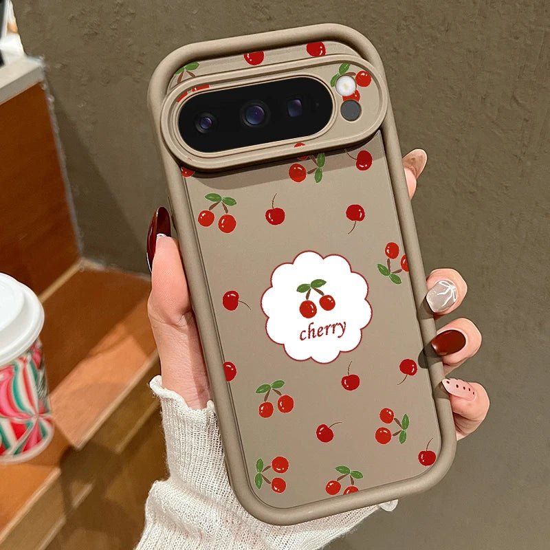 Cute Large Cherry Soft Phone Protector Case For Google Pixel 10 8 Pro 9A 8A 7A 9 10 Pro XL Shockproof Cover For Pixel 9 8 7 Pro