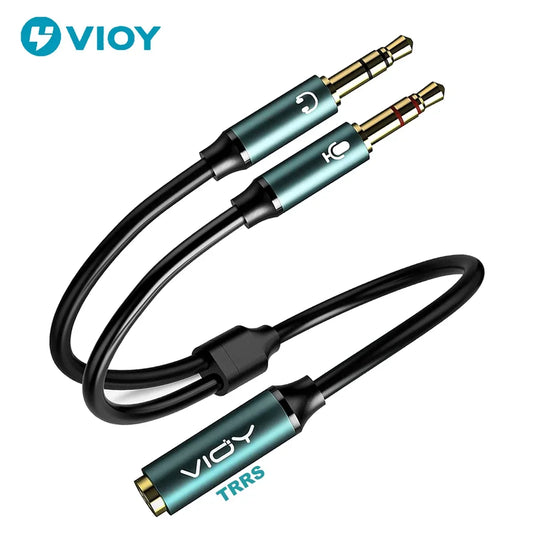 Headphone Splitter for Computer Jack 3.5mm Female TRRS To 2 Male TRS Audio Adapter Cables for Gaming Headset PC Phone Laptop Etc