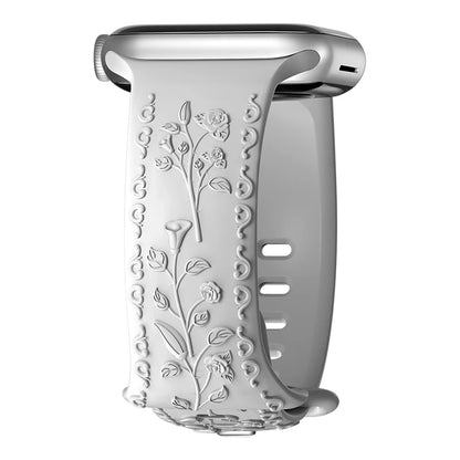 Flower Engraved Strap For Apple Watch Band 44mm 45mm 41mm 40mm 49mm 46mm 42mm Bracelet iwatch Series 11 10 SE 9 8 7 6 5 Ultra 2