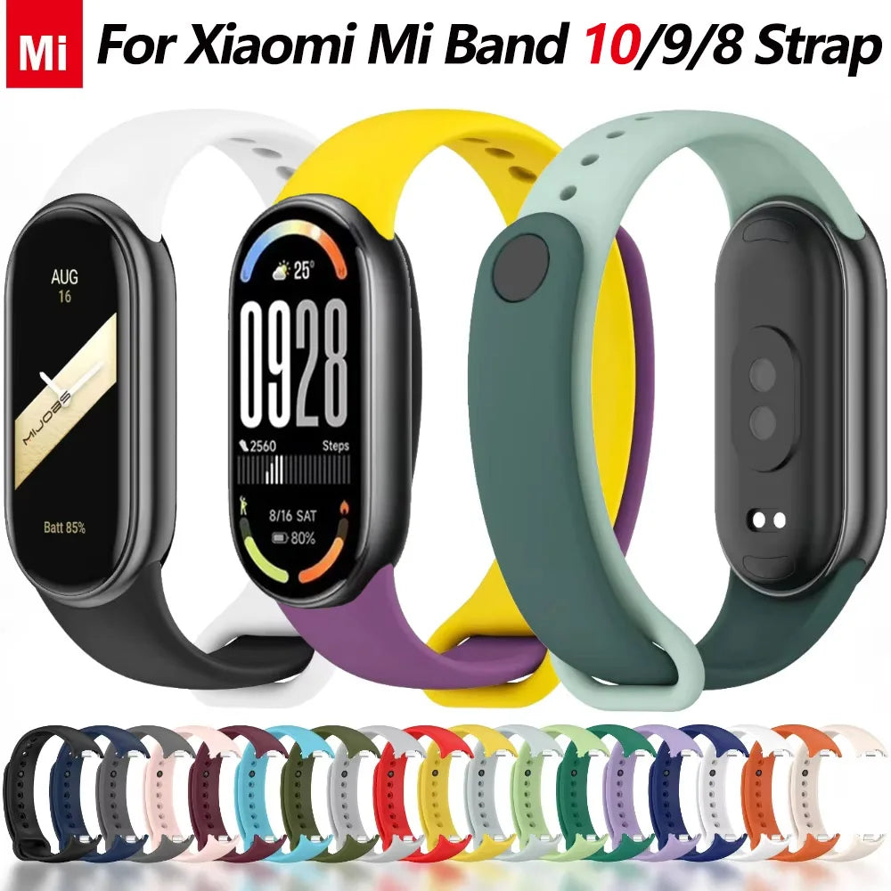 Sport Silicone Strap for Xiaomi Mi Band 10/9 NFC Replacement Bracelet Belt for Xiaomi Mi Band 8/9 Smart watch Strap Accessories