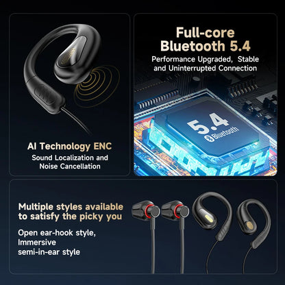 NEW Sports Car Shape Surround Sound Neckband Open-ear LED Display Headsets Wireless Bluetooth Headphones Sports Gaming Earphones