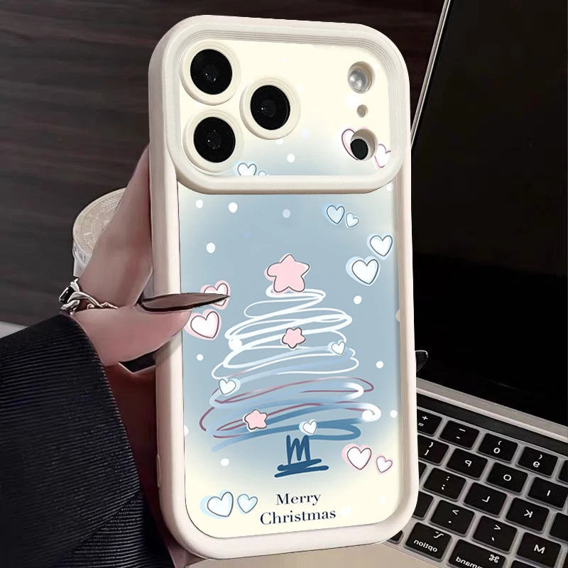 Blue Christmas Tree Phone Case For iPhone 17 16 15 14 13 12 Pro Max 16 17 Pro 11 16e 17 Air Shockproof Soft TPU Silicone Cover