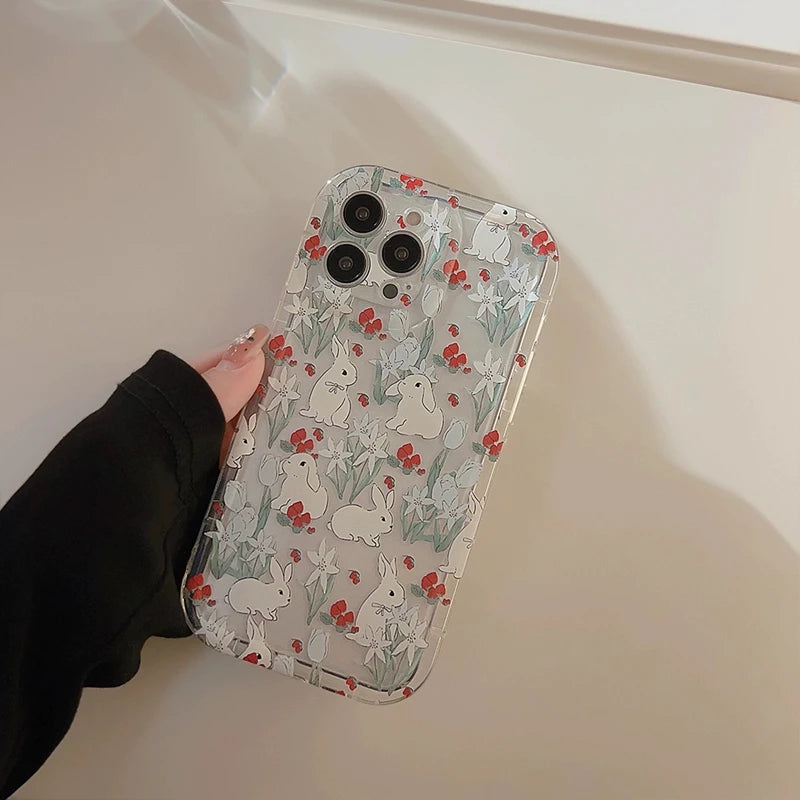 Phone Case For Samsung Note 20 Ultra 10 Plus S22 S23 S21 S20 FE S24 Ultra M13 M23 M53 M33 A50 A30S Cute Rabbit Grip Holder Cover