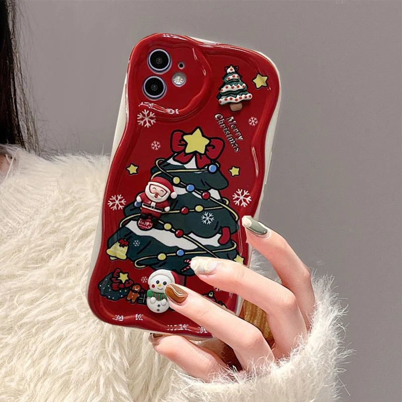 Cute 3D Christmas Santa Claus Tree Chain Phone Case For IPhone 17 Air 16 Pro Max Plus 12 13 14 15 Pro Max Mini 16E Soft Cover