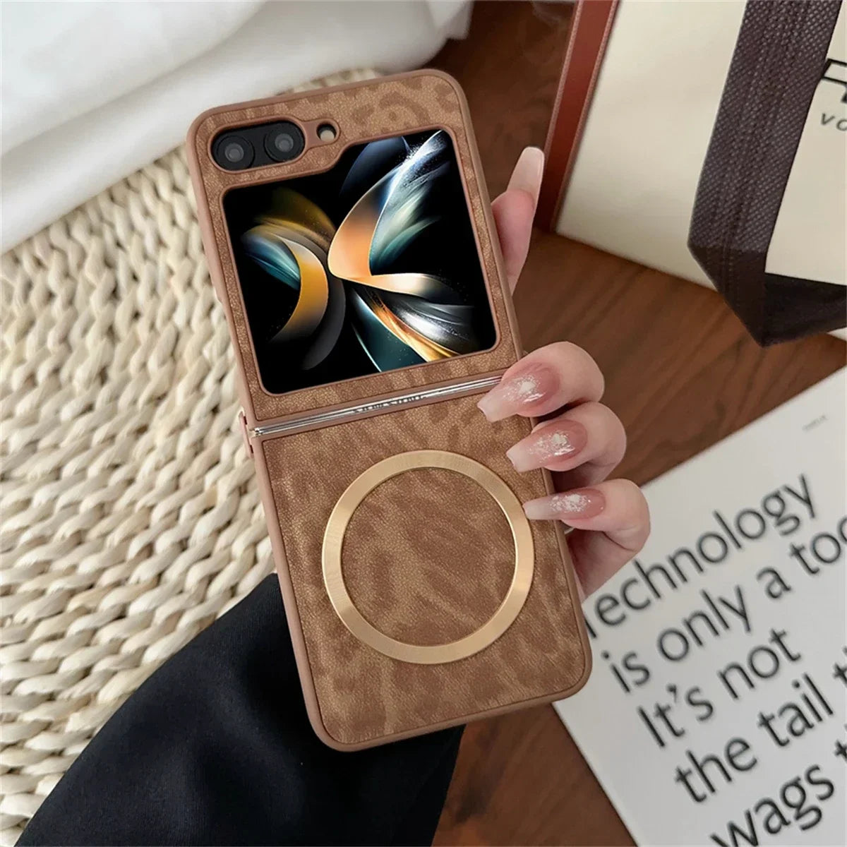 Leopard Print PU Leather Phone Case for Samsung Galaxy Z Flip 7 6 Z Flip 5 4 3 Z Fold 6 5 4 Magnetic Wireless Charging Case