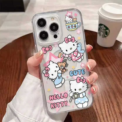 Sanrio Hello Kitty Cute Cartoon With Magsafe Case For iPhone 16 15 14 13 12 11 Pro Max Magnetic Compatible Hard Shell Cover