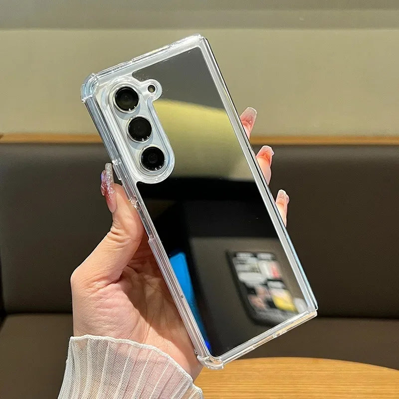 for Samsung fold7 Mirror Make Up Acrylic Airbag Bumper Case for Samsung Galaxy Z Fold 7 6 5 4 3 ZFold Hard Shockproof Ins Cover