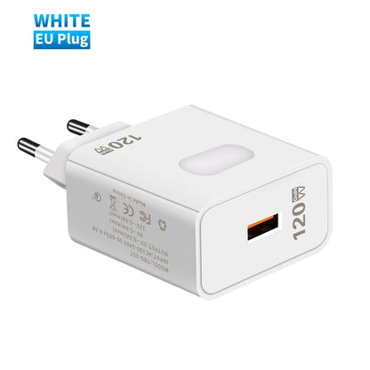 USB QC3.0 GaN Charger 120W Fast Charging Wall Charger EU/US Plug Quick Charge Mobile Phone Adapter for iPhone 16 Xiaomi Samsung