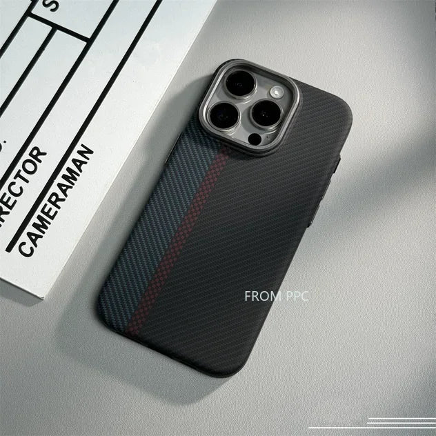 Carbon Fibre MagSafe Cover Case for iPhone 16 14 15 Pro Max Wireless Charging Magnetic Phone Shell Alloy Camera Ring Hard Coque