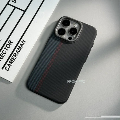 Carbon Fibre MagSafe Cover Case for iPhone 16 14 15 Pro Max Wireless Charging Magnetic Phone Shell Alloy Camera Ring Hard Coque