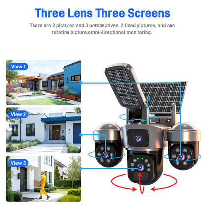 6MP Auto Tracking PTZ Solar Camera Outdoor Wireless, Human Detection PIR WiFi IP Camera with Siren, 2K Solar Powered CCTV