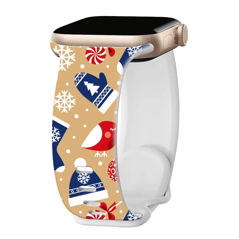 Christmas Silicone Print Band for Apple Watch 44mm 45mm 41mm 49mm 42mm 46mm Strap Bracelet for iWatch Series 10/9/8/7/SE/6/5/4