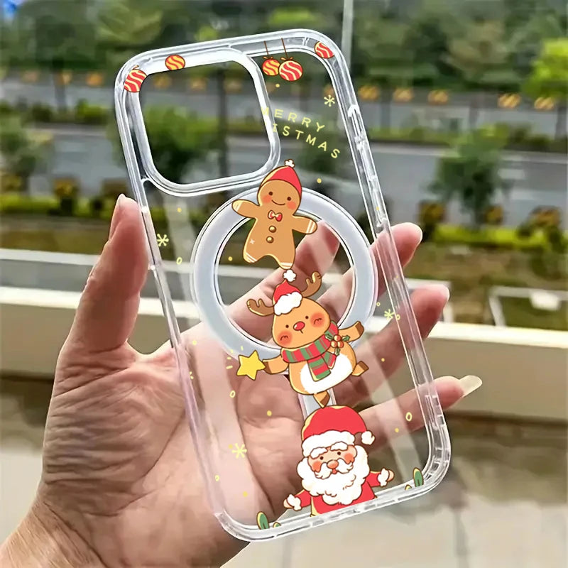Magnetic Christmas Santa Reindeer Phone Case for For iPhone 17 Air 16 15 14 13 12 11 Pro 16E 17Air XR 7 8 Plus Acrylic Cover