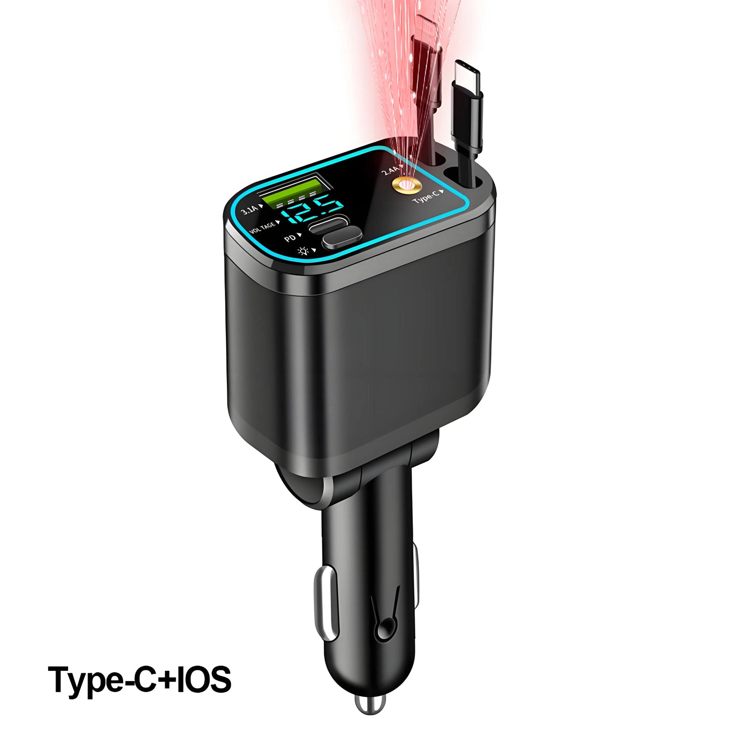 5 in 1 Retractable Car Charger with USB C Cable Roof Starlight Car Charger Adapter Compatible for iPhone Huawei Samsung