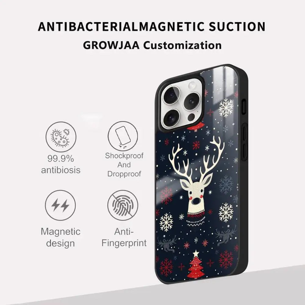 Christmas Reindeer phone case for iPhone 17 16 15 14 13 12 11 Pro Max Plus Mini Magsafe Magnetic Wireless Mirror Funda