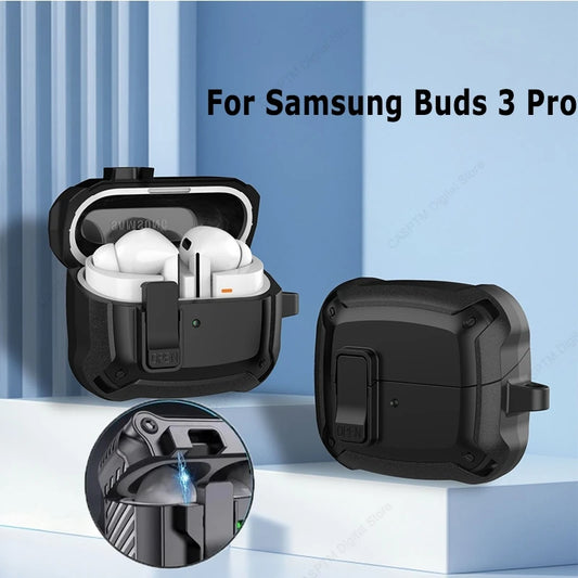 Security Lock Cover for Samsung Galaxy Buds 3 Pro Buds3 buzz 3 Pro Case Shockproof Funda For Samsung Buds 3 Pro Sleeve With Hook