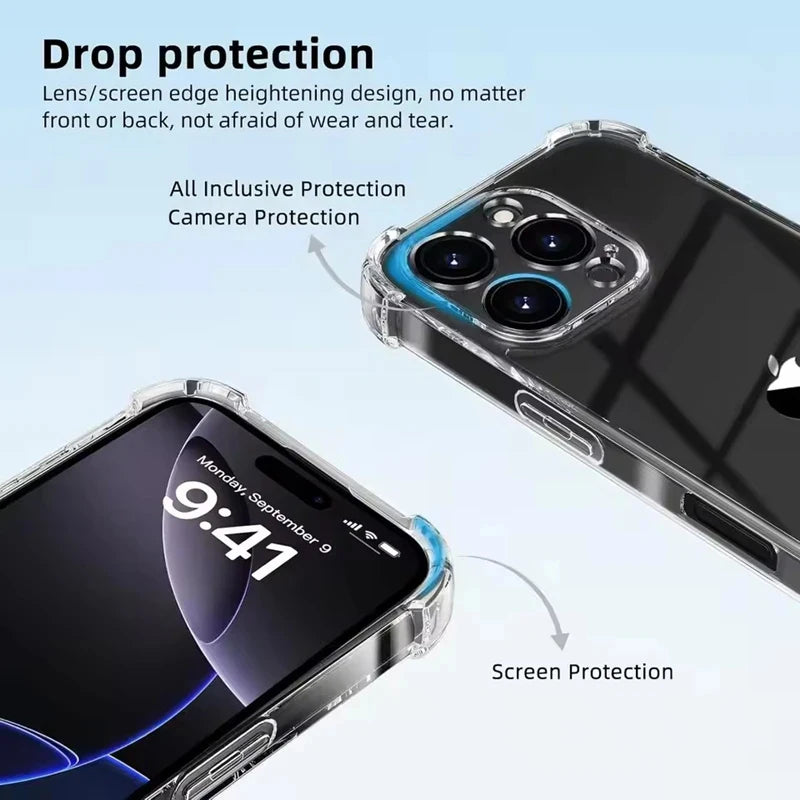 Transparent Silicone Soft Shockproof Case For iPhone 11 12 13 14 Pro Max 15 16 17 Plus 16e 17 AIR 12 Mini I17 i 17 5G Back Cover