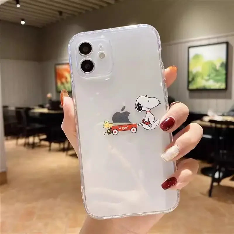 Cute Funny Snoopy Case For Iphone 15 Pro Max 11 14 13 12 Mini 6s 6 7 8 Plus X XS XR Cover Silicone Couqe Soft Transparent