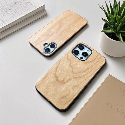 Phone Case for iPhone 16 Pro Max Plus,made of High Quality Cherry and TPU,Natural Wood Grain,Shockproof Design Protective Case