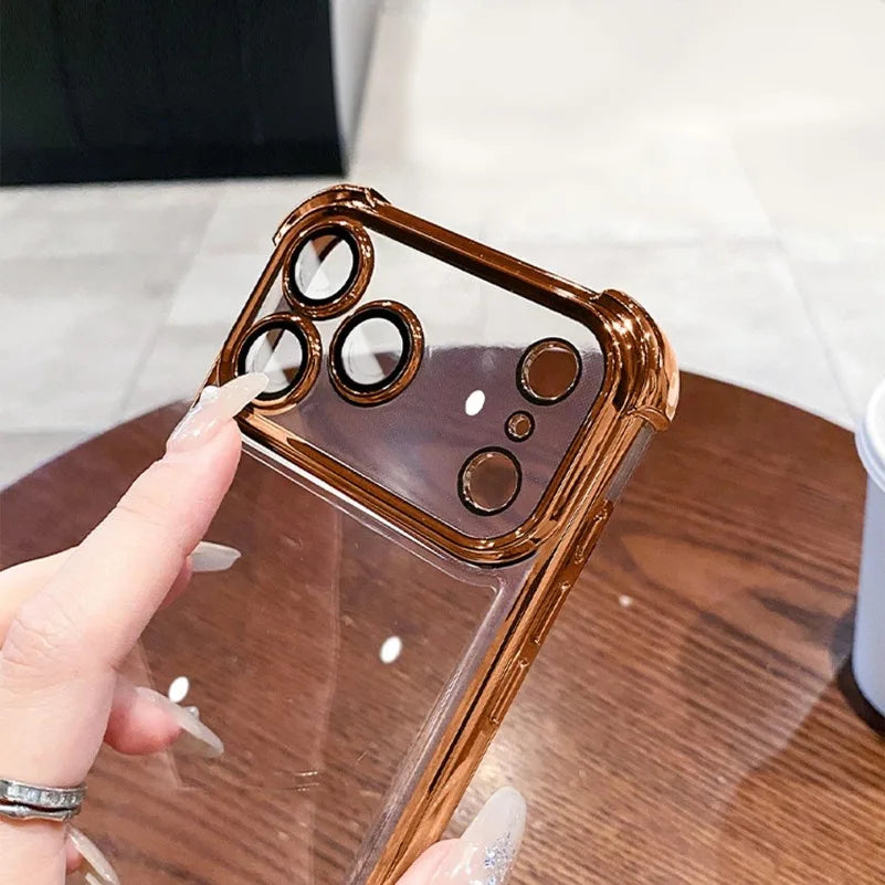 Luxury Plating Airbag Soft Silicone Case for iPhone 17 16 Pro Max 11 12 13 14 15 Pro Xs Max X Xr 17 Air Camera Protector Cover