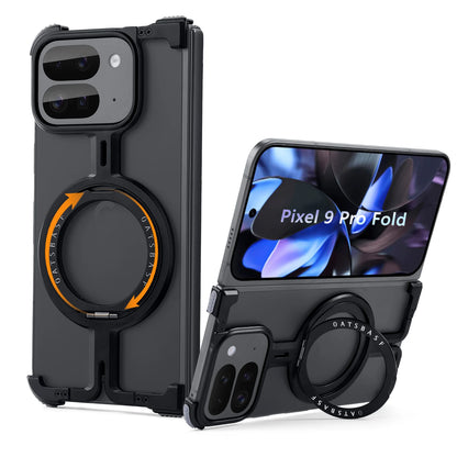 Eary for Google Pixel 9 Pro XL Fold Metal Phone Case With 360° Rotatable Magnetic Kickstand Frameless Bumper Shockproof Covers